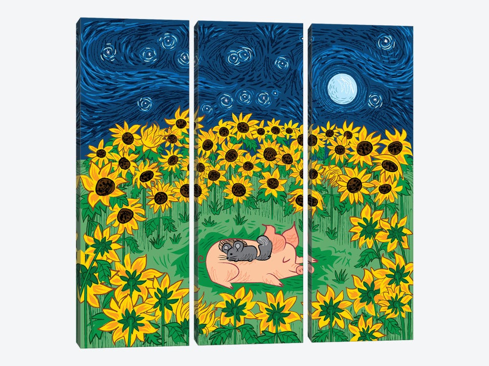 Among The Sunflowers by Oliver Lake 3-piece Canvas Artwork
