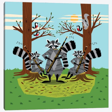 Raccoons Playing Bassoons Canvas Print #OLV33} by Oliver Lake Canvas Print