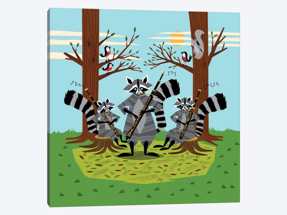 Raccoons Playing Bassoons by Oliver Lake 1-piece Canvas Artwork