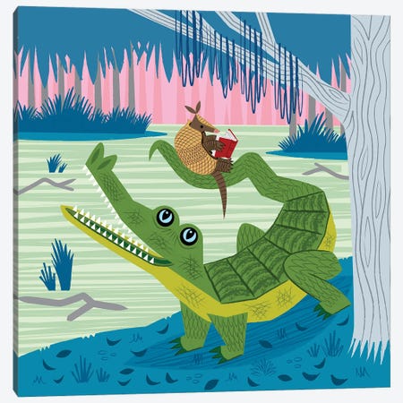 The Alligator And The Armadillo Canvas Print #OLV46} by Oliver Lake Art Print