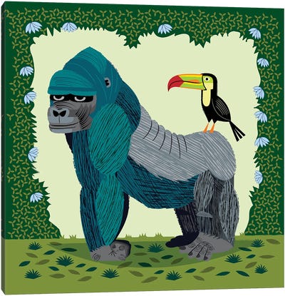 The Gorilla And The Toucan Canvas Art Print - Oliver Lake