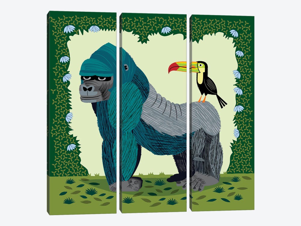 The Gorilla And The Toucan by Oliver Lake 3-piece Canvas Art Print