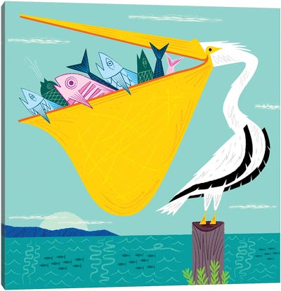 The Greedy Pelican Canvas Art Print - Kids Ocean Life Art