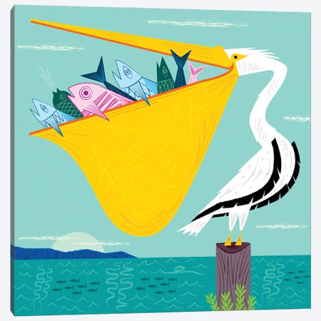 The Greedy Pelican Canvas Print #OLV55} by Oliver Lake Canvas Art
