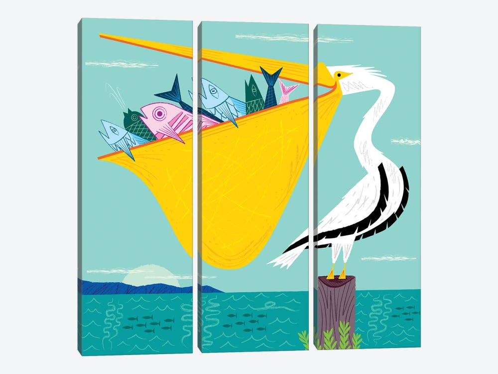 The Greedy Pelican by Oliver Lake 3-piece Canvas Art