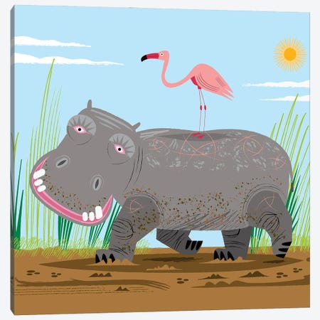 The Hippo and The Flamingo Canvas Print #OLV57} by Oliver Lake Canvas Art