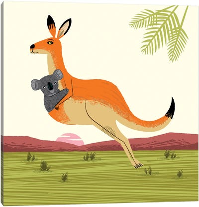 The Kangaroo And The Koala Canvas Art Print - Oliver Lake