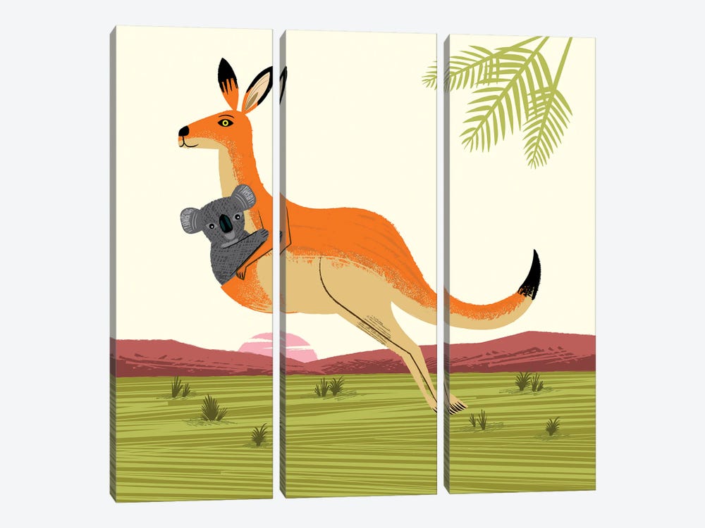 The Kangaroo And The Koala by Oliver Lake 3-piece Canvas Art