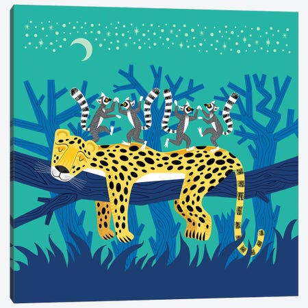The Leopard And The Lemurs Canvas Print #OLV63} by Oliver Lake Canvas Artwork