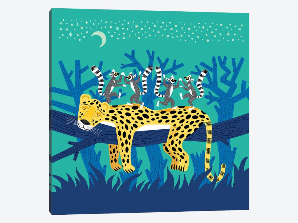 The Leopard And The Lemurs by Oliver Lake 1-piece Art Print