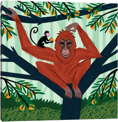 The Orangutan In The Orange Trees Canvas Art Print - Orangutan Art