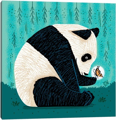 The Panda And The Butterfly Canvas Art Print - Friendship Art