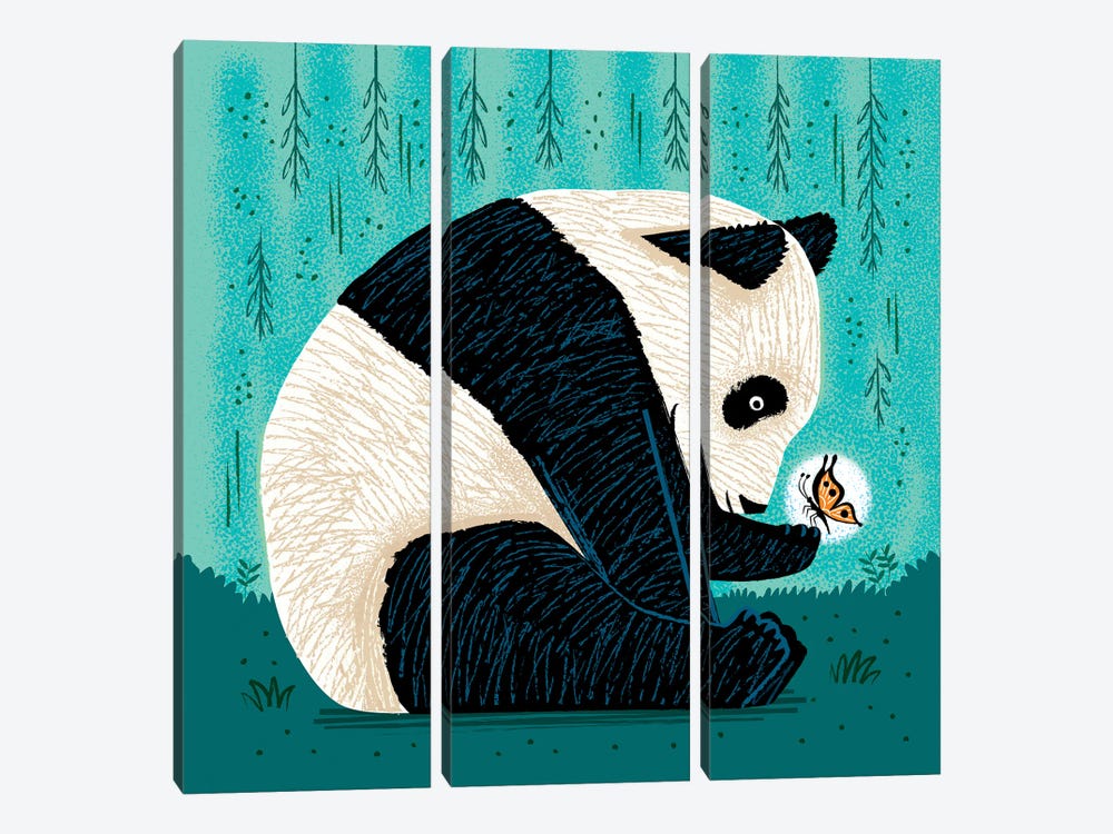 The Panda And The Butterfly by Oliver Lake 3-piece Canvas Art