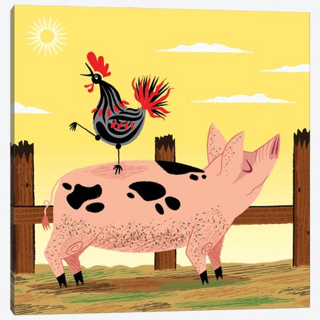 The Pig And The Rooster Canvas Print #OLV73} by Oliver Lake Canvas Print