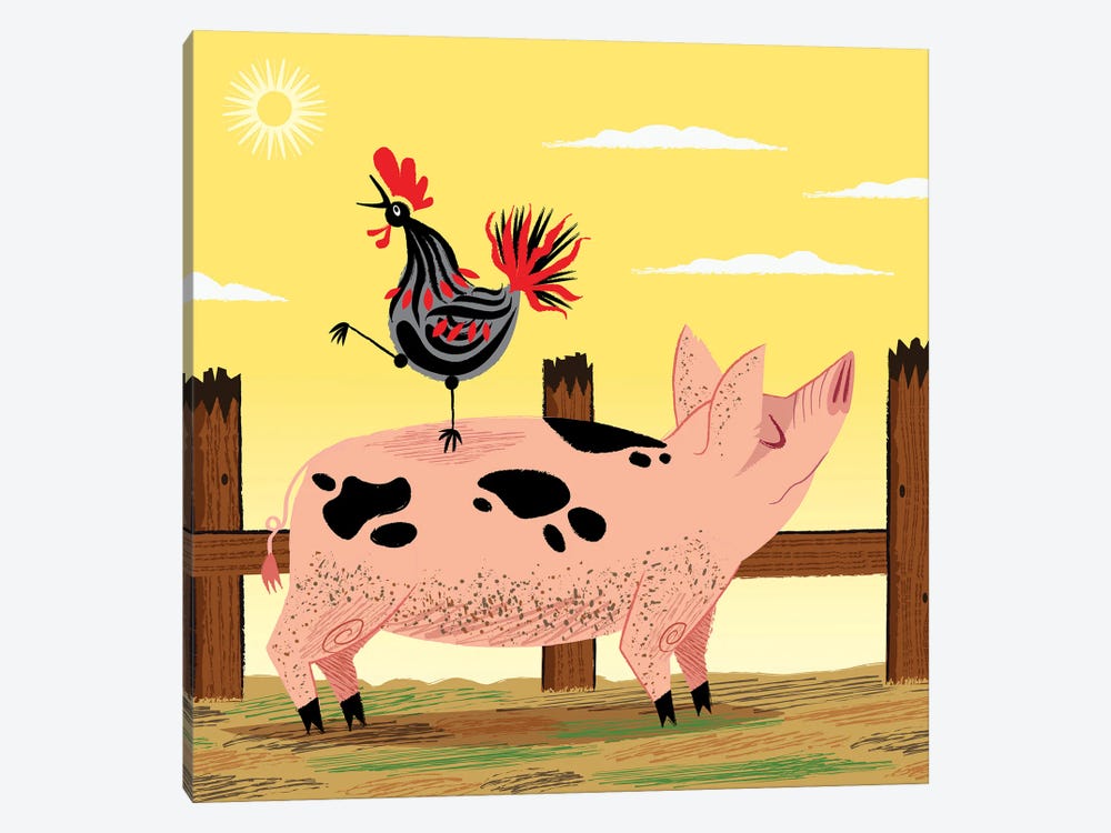 The Pig And The Rooster by Oliver Lake 1-piece Canvas Artwork