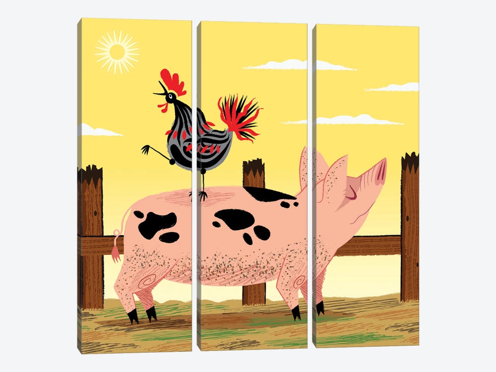 The Pig And The Rooster by Oliver Lake 3-piece Canvas Art