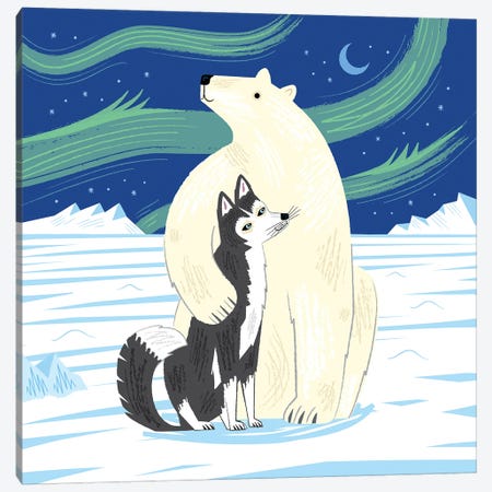 The Polar Bear And The Husky Canvas Print #OLV74} by Oliver Lake Canvas Wall Art