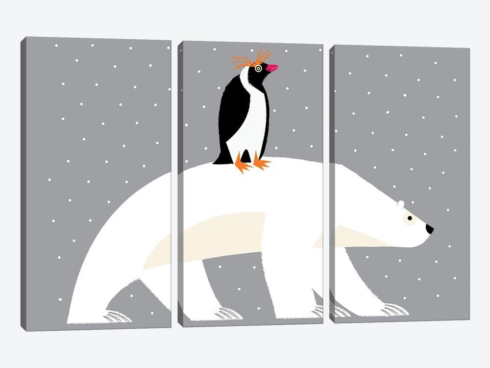 The Polar Bear And The Penguin by Oliver Lake 3-piece Canvas Artwork