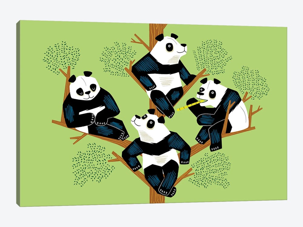 The Pondering Pandas by Oliver Lake 1-piece Canvas Wall Art