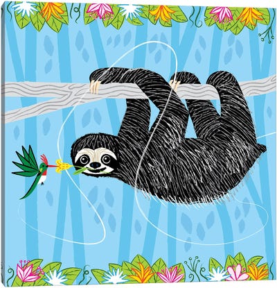 The Sloth and The Hummingbird Canvas Art Print - Sloth Art