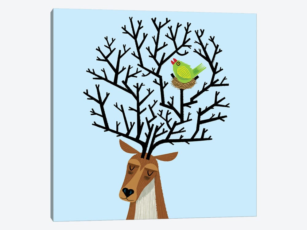The Tree Stag And The Green Finch by Oliver Lake 1-piece Art Print