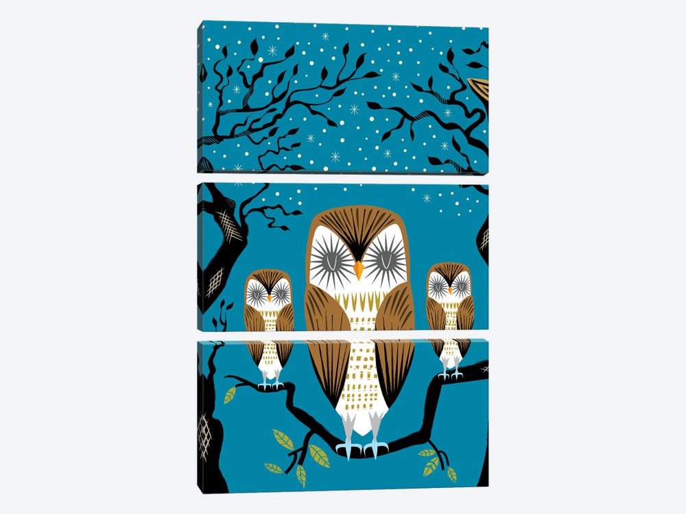 Three Lazy Owls by Oliver Lake 3-piece Canvas Art Print