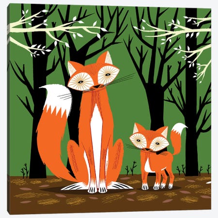 Two Fine Foxes Canvas Print #OLV90} by Oliver Lake Art Print