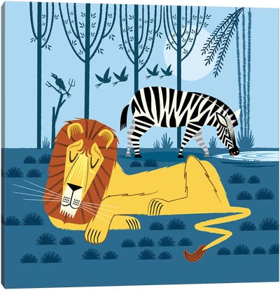 While The Lion Sleeps Canvas Art Print - Zebra Art