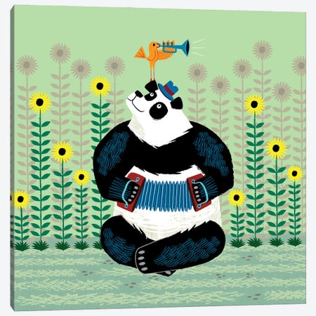 Panda Piazzolla And The Trumpet Bird Canvas Print #OLV99} by Oliver Lake Art Print