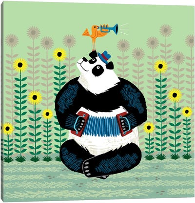 Panda Piazzolla And The Trumpet Bird Canvas Art Print - Panda Art