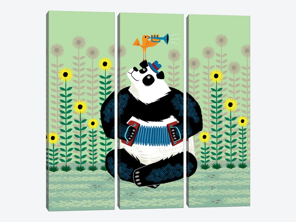 Panda Piazzolla And The Trumpet Bird by Oliver Lake 3-piece Canvas Art