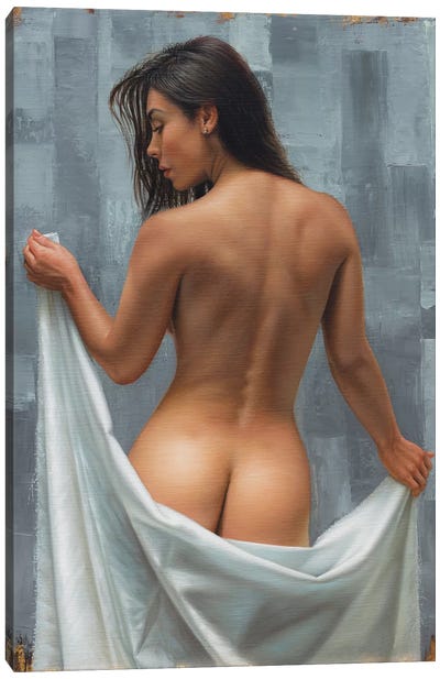 Between Gray Canvas Art Print - Female Nude Art
