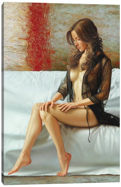 The Girl In The Black Coat Canvas Art Print - Omar Ortiz