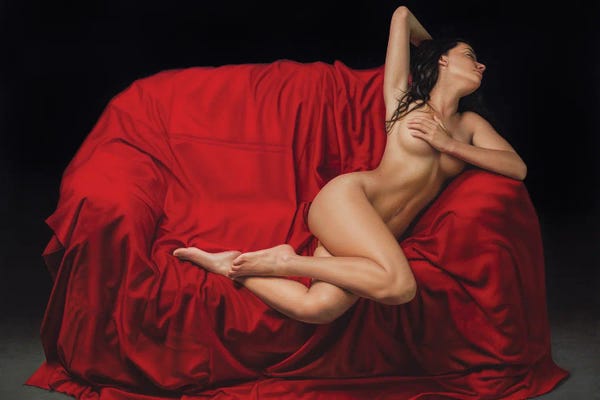 Detailed Oil Painters: El Drapeado Rojo Carmesí by Omar Ortiz