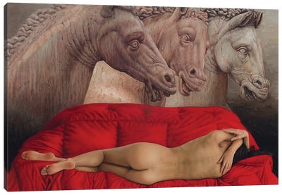 Dialogue Of Three Equines Canvas Art Print - Modern Muses & Statues