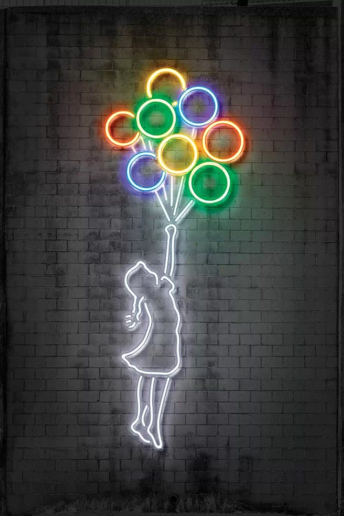 Flying Balloons Girl by Octavian Mielu wall art