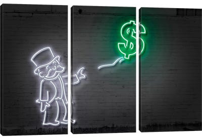 Rich Uncle Pennybags (aka Mr. Monopoly) With A Balloon Canvas Art Print - 3-Piece Pop Art