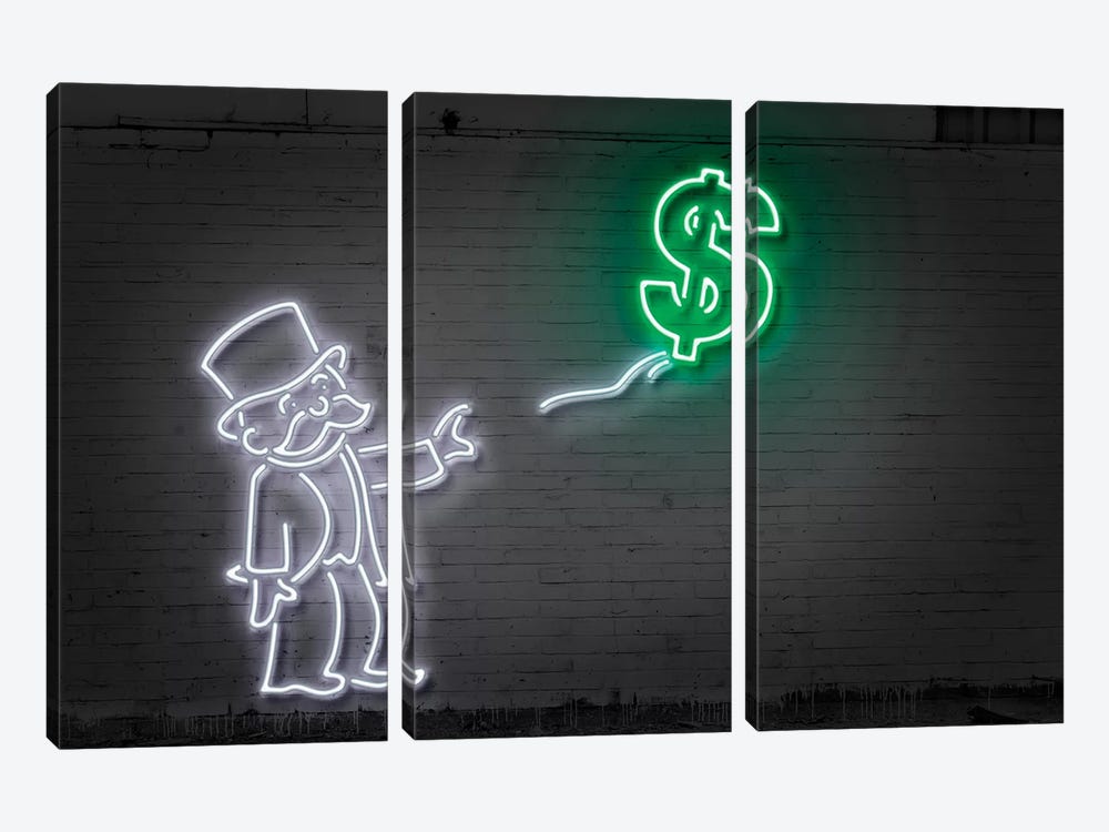 Rich Uncle Pennybags (aka Mr. Monopoly) With A Balloon by Octavian Mielu 3-piece Canvas Art