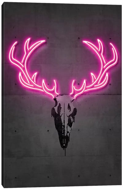 Deer Skull Canvas Art Print - Neon Art