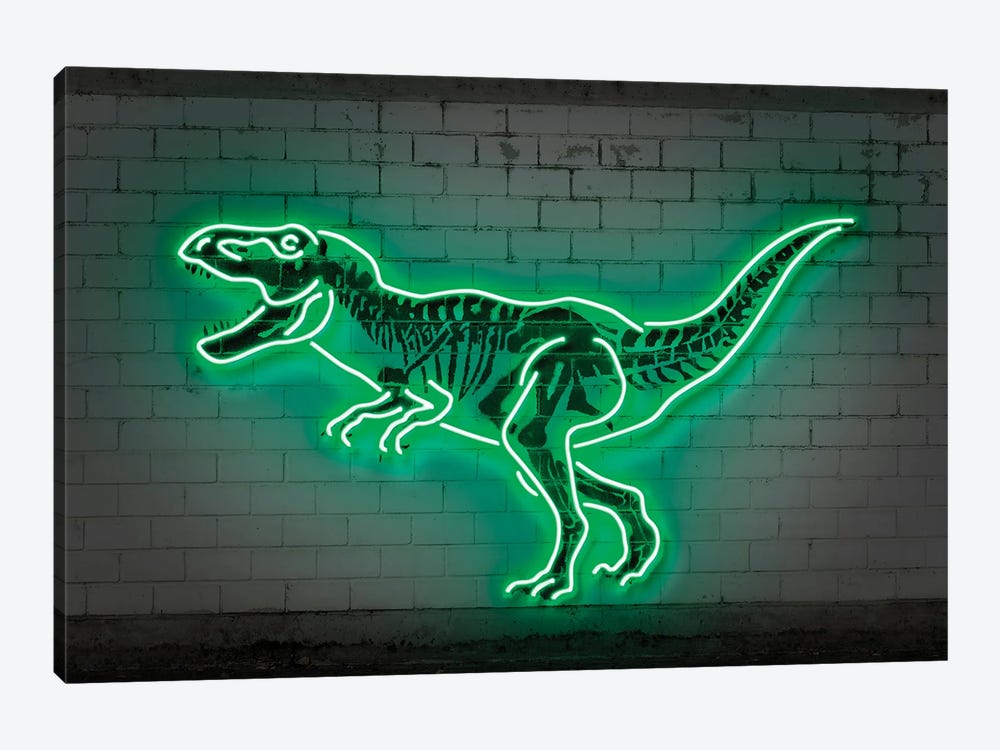 T-Rex Neon by Octavian Mielu 1-piece Canvas Art