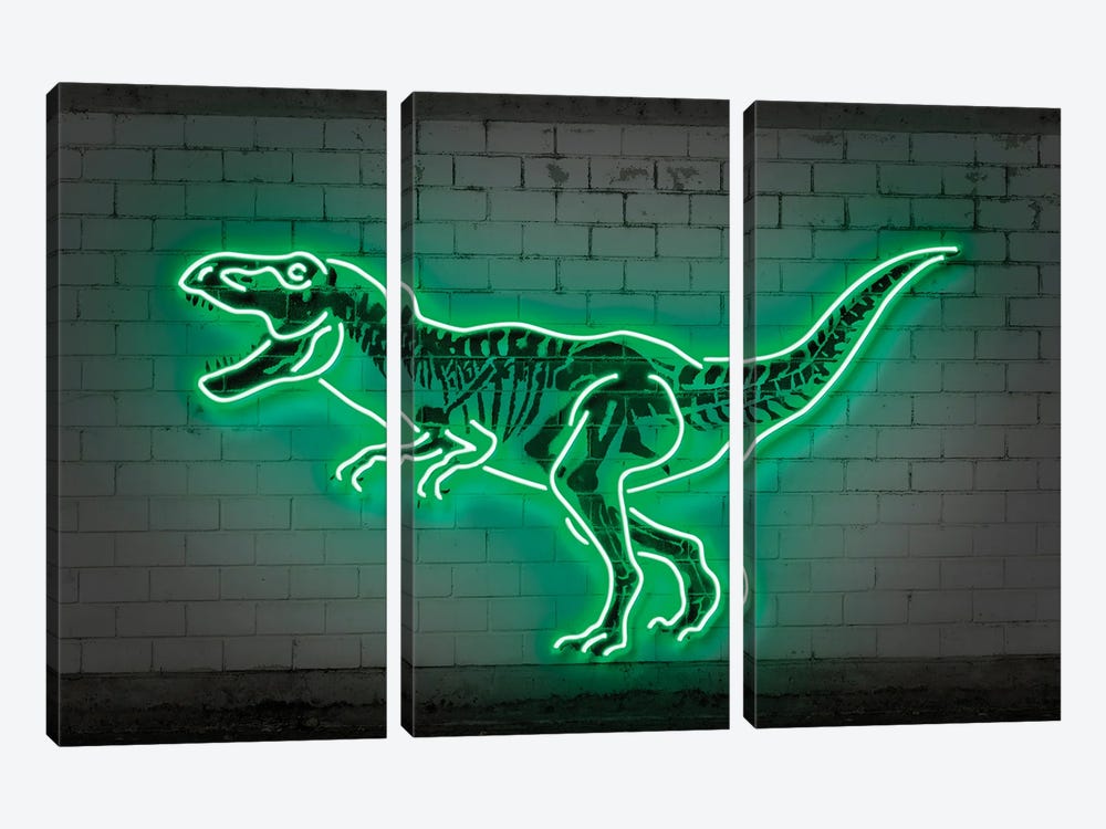 T-Rex Neon by Octavian Mielu 3-piece Canvas Artwork
