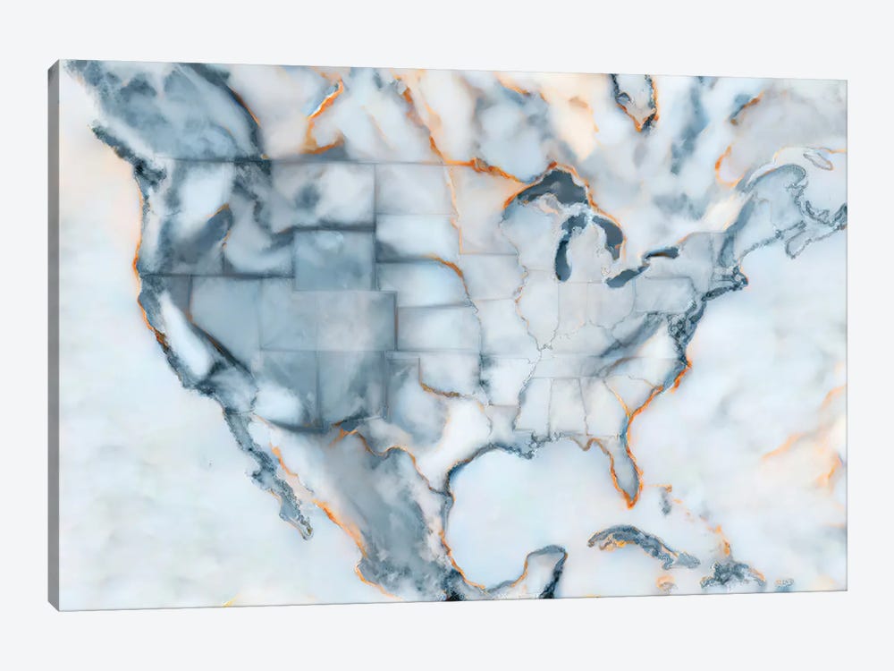 USA Marble Map by Octavian Mielu 1-piece Canvas Print