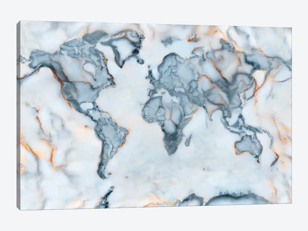 World Marble Map by Octavian Mielu 1-piece Canvas Artwork