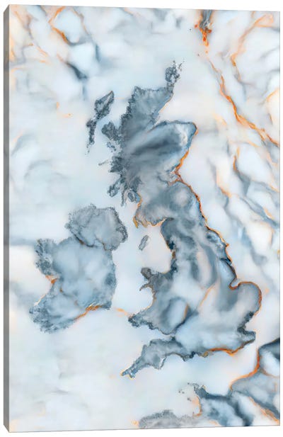 UK Marble Map Canvas Art Print - Octavian Mielu