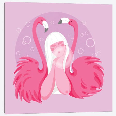 Bubblegum Flamingo Canvas Print #OMV11} by Olga Masevich Canvas Artwork