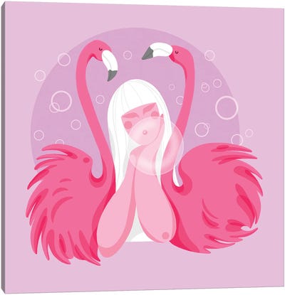 Bubblegum Flamingo Canvas Art Print - Olga Masevich