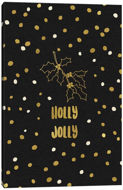 Holly Jolly Gold Canvas Art Print - Christmas Signs & Sentiments
