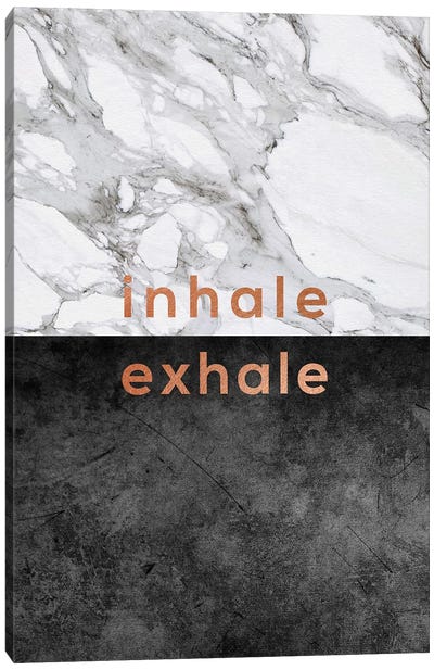 Inhale Exhale Copper Canvas Art Print - Black, White & Gold Art