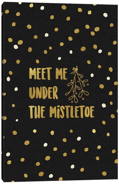 Meet Me Under The Mistletoe Gold Canvas Art Print - Naughty or Nice