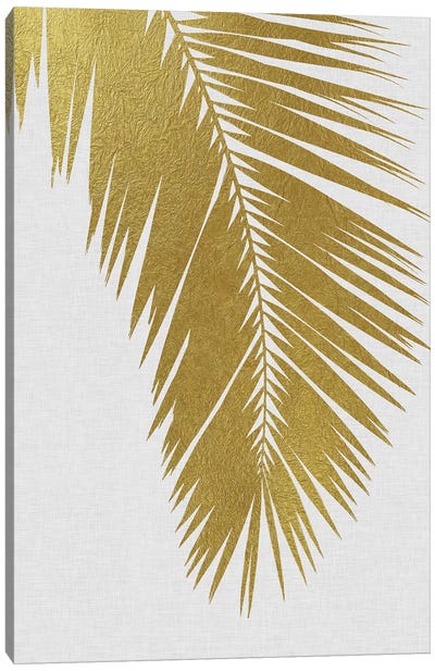 Palm Leaf I Gold Canvas Art Print - Gold & White Art